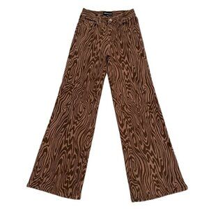Poster Girl Brown Swirl Print Wide Leg Pants Retro 70s Statement Jeans Size Med
